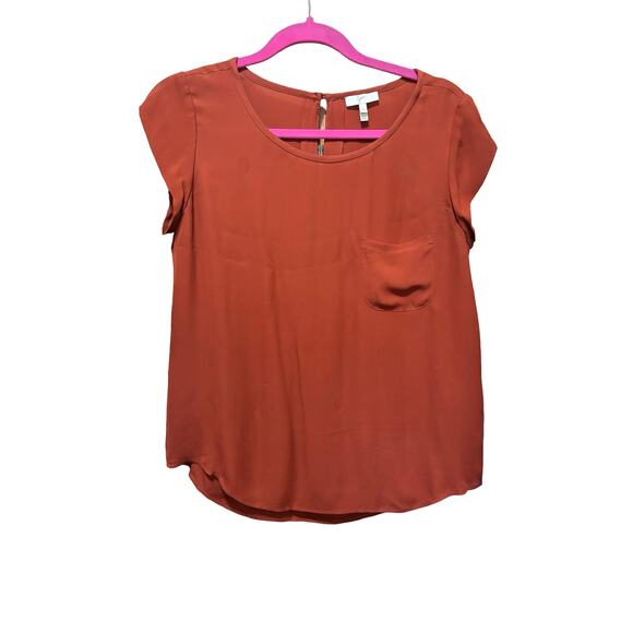 Joie Rancher Silk Cap Sleeve Top | Burnt Orange Keyhole Blouse | Size Small - Picture 2 of 7